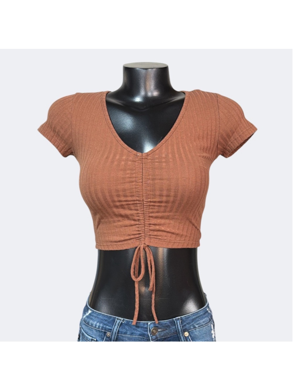 Chocolate USA 90’s VTG Ribbed Crop Top Brown sz XS Bohemian Indie Earthy Retro - Picture 2 of 6